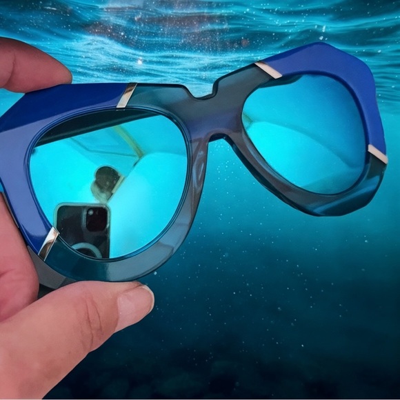 *NWT* Karen Walker Oversize Mirrored Sunglasses - Bright Blue Acetate + Case etc - Picture 5 of 10